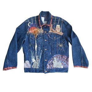 Vintage Levis Jacket Size 40 Woodland Prairie Animals Artist Handmade USA Made